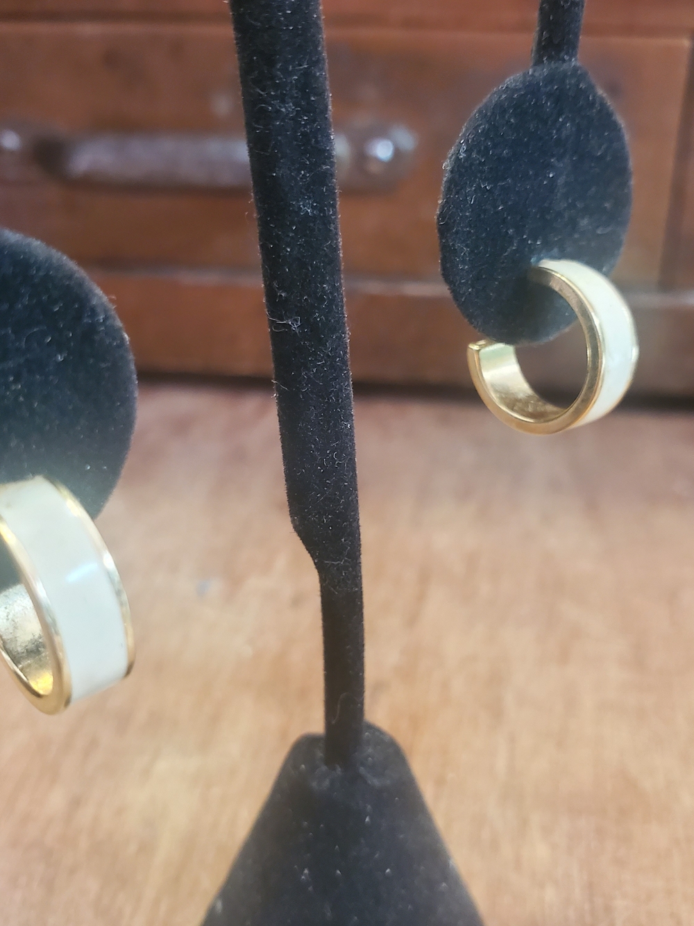 Gold and White Hoop Earrings - Women Jewelry